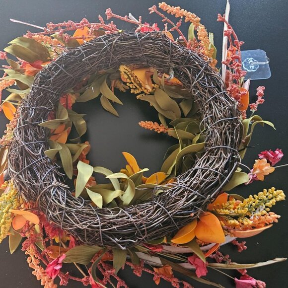 22" Fall Autumn Wreaths for Front Door Orange Daisy Wreath with Grain Ears - Picture 6 of 12